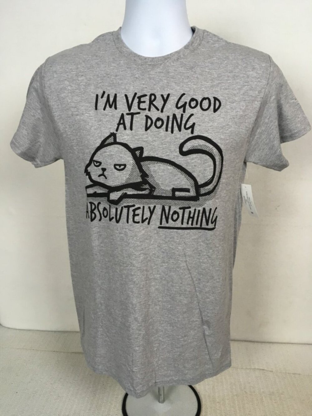 T shirt Unisex Size S 34 Gray w Cat I Am Good At Doing Absolutely Nothing New